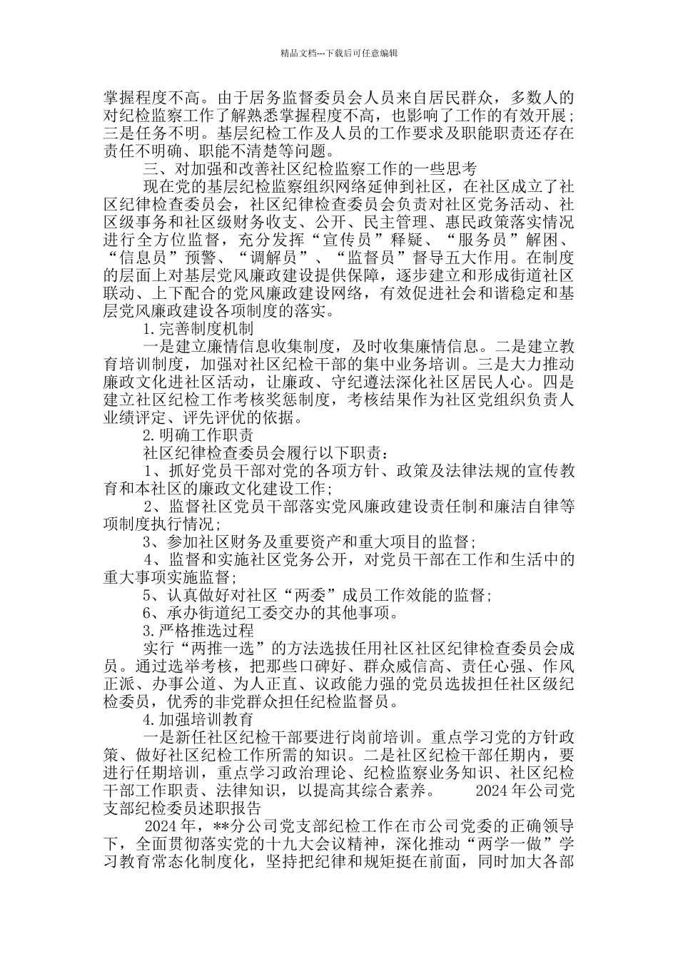 2024年公司党支部纪检委员述职报告_第3页