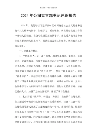 2024年公司党支部书记述职报告