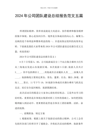 2024年公司团队建设总结报告范文五篇