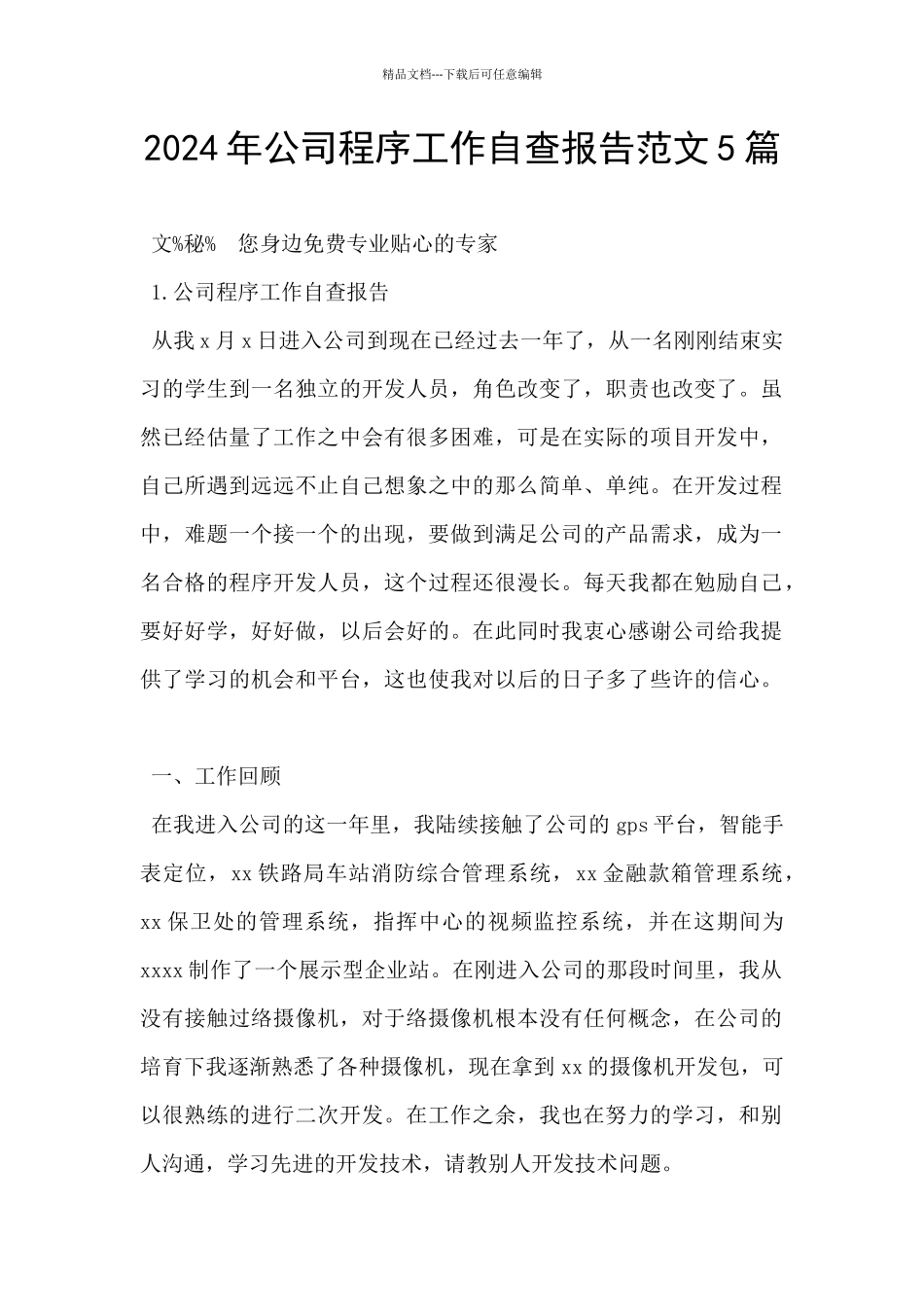 2024年公司程序工作自查报告范文5篇_第1页