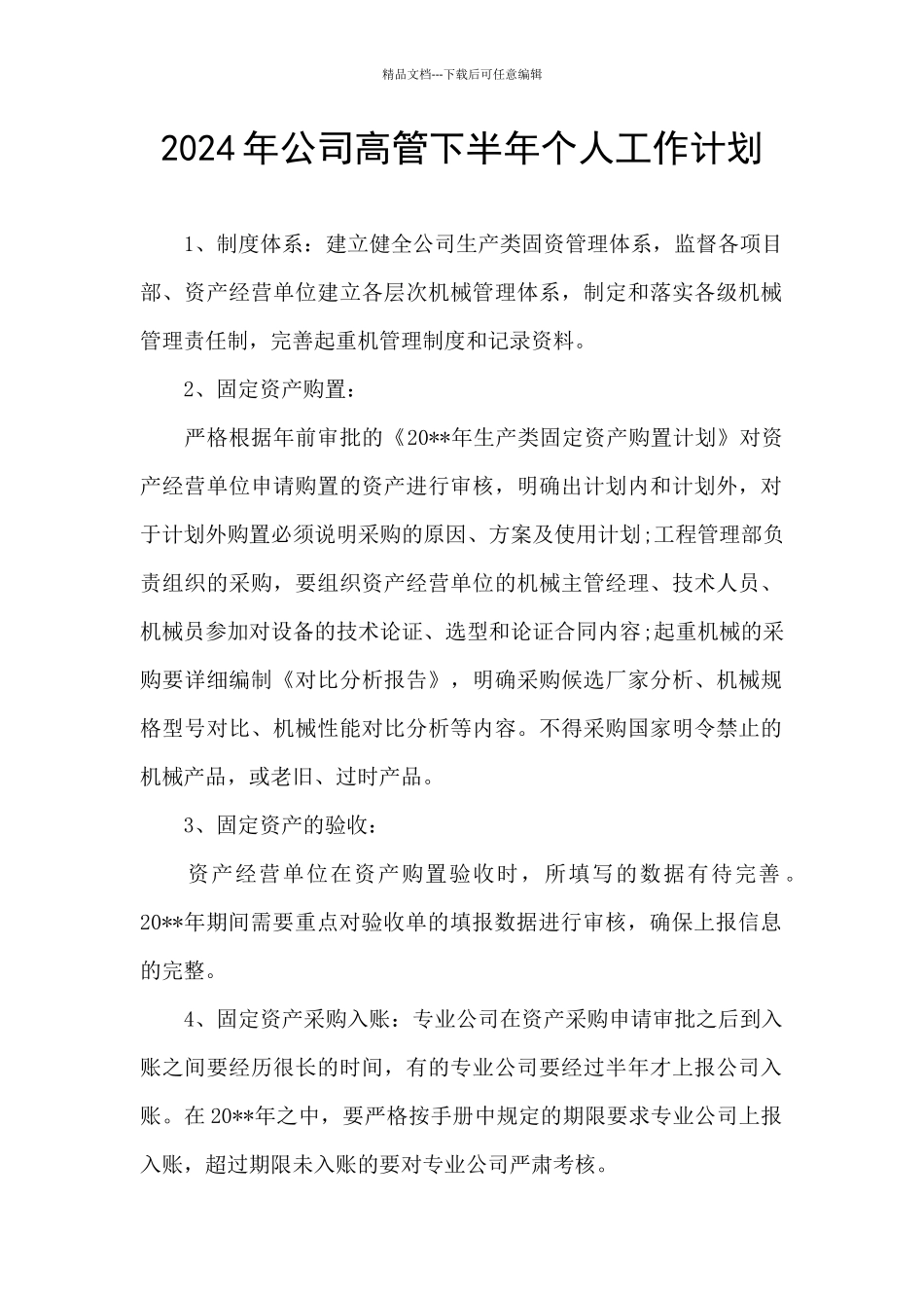 2024年公司高管下半年个人工作计划_第1页