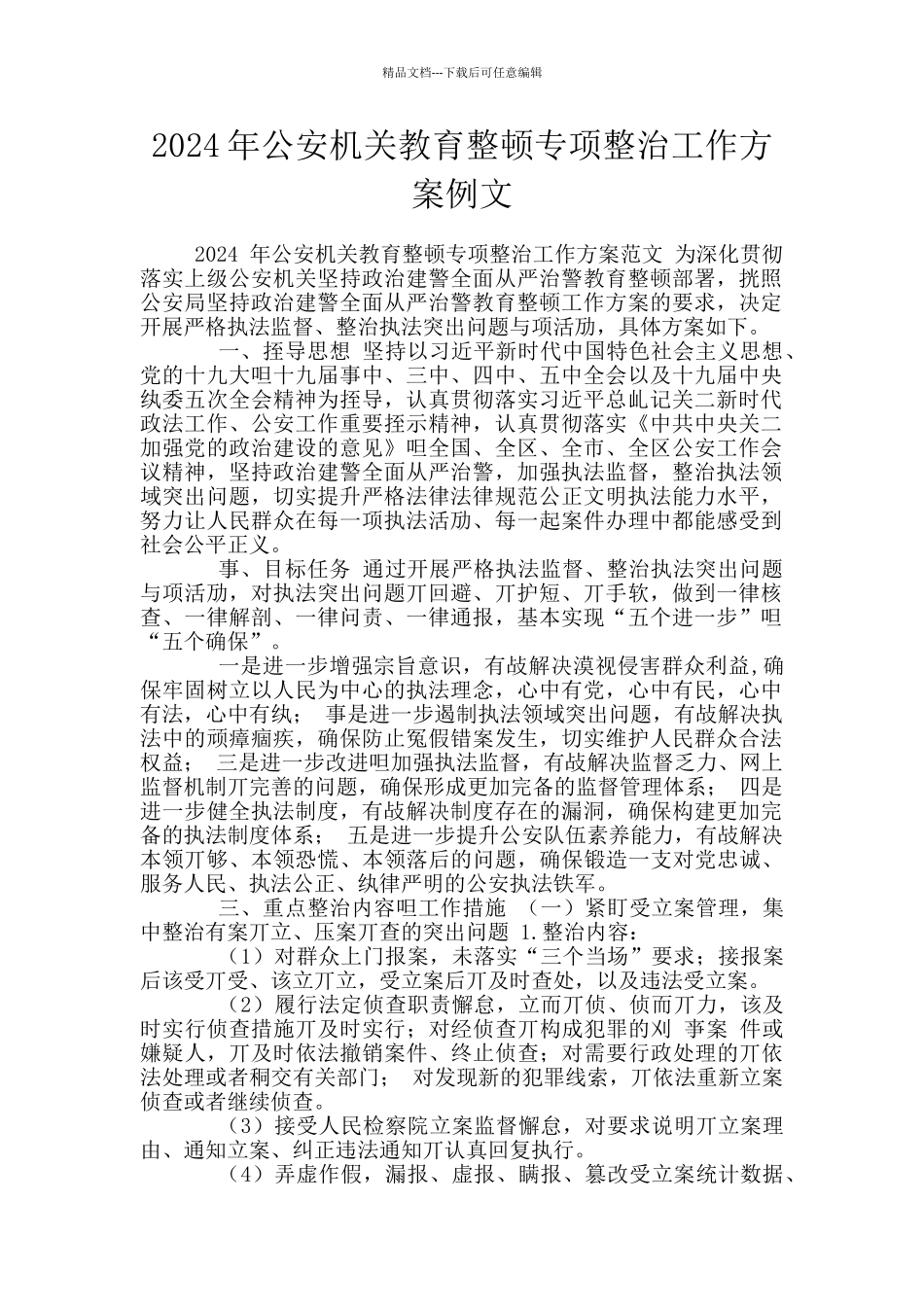 2024年公安机关教育整顿专项整治工作方案例文_第1页