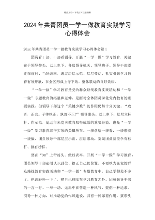 2024年共青团员一学一做教育实践学习心得体会