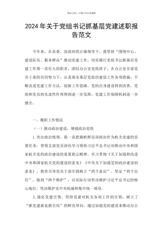 2024年关于党组书记抓基层党建述职报告范文