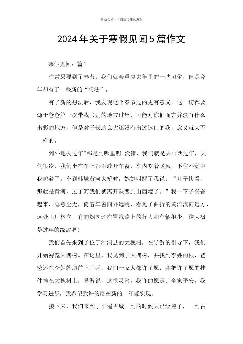 2024年关于寒假见闻5篇作文_第1页