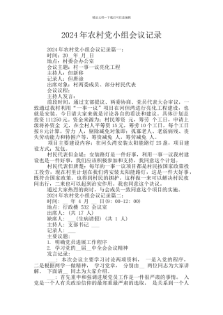2024年农村党小组会议记录
