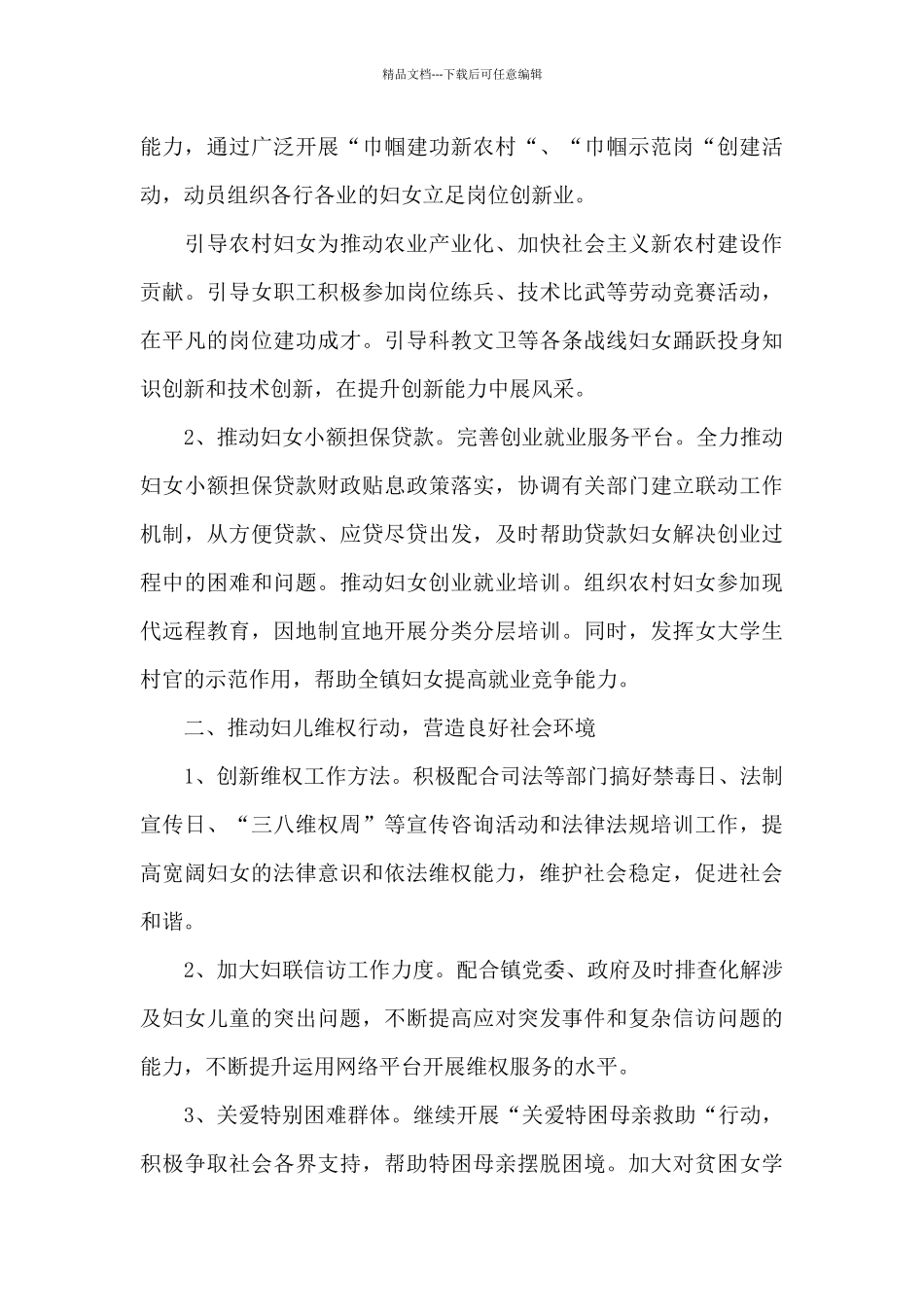 2024年农村妇女工作计划精选范文5篇_第3页