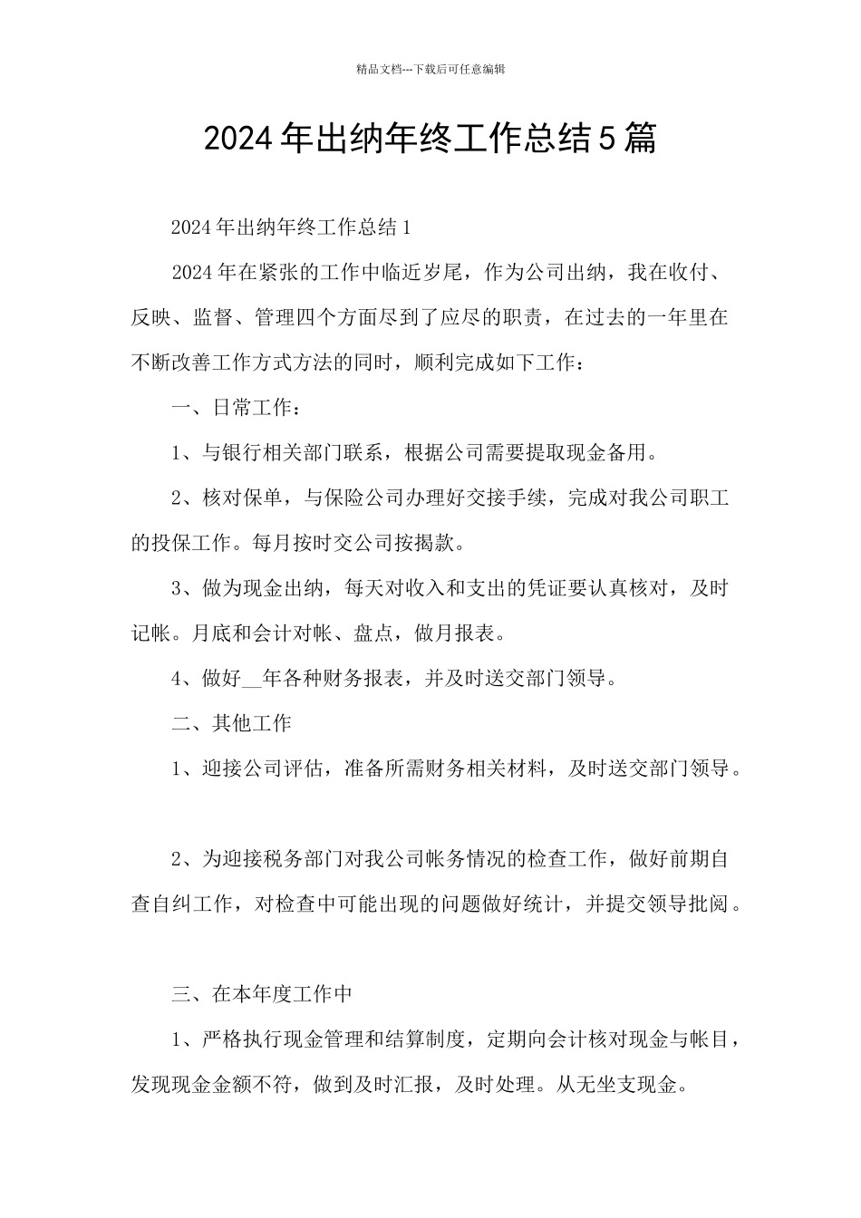 2024年出纳年终工作总结5篇_第1页