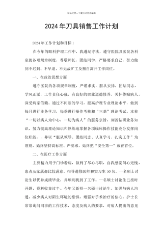 2024年刀具销售工作计划