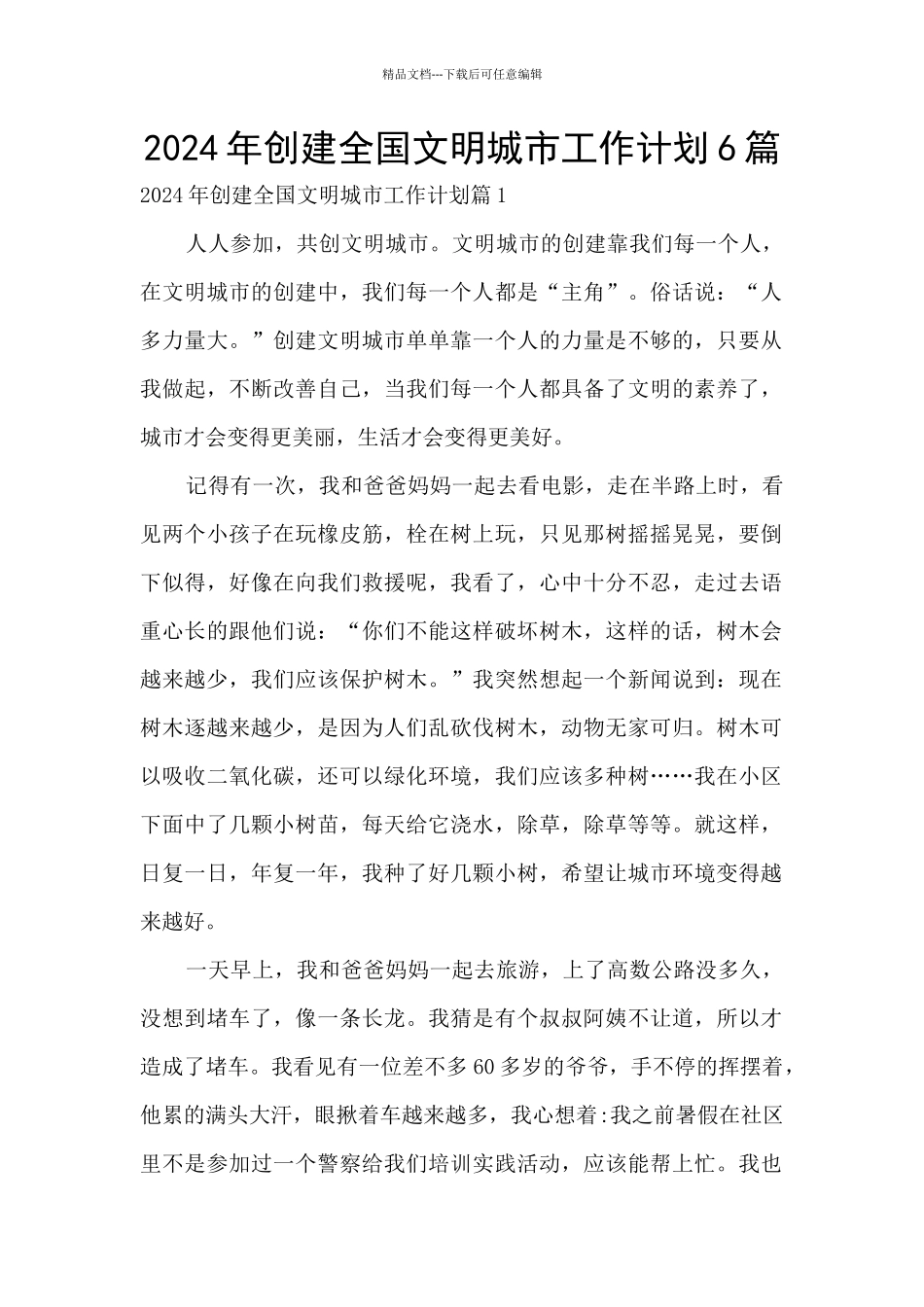 2024年创建全国文明城市工作计划6篇_第1页