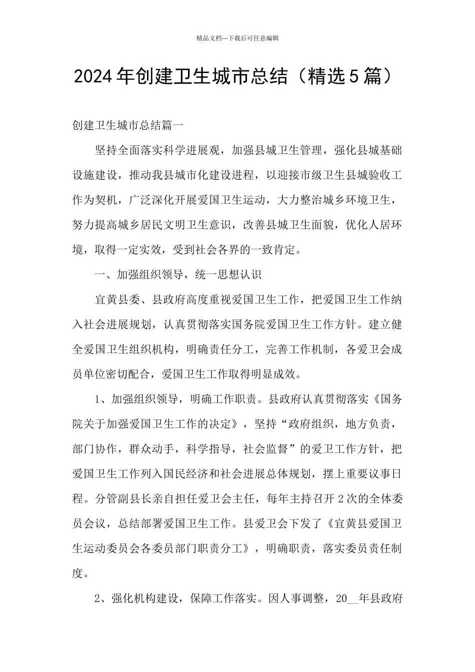 2024年创建卫生城市总结_第1页