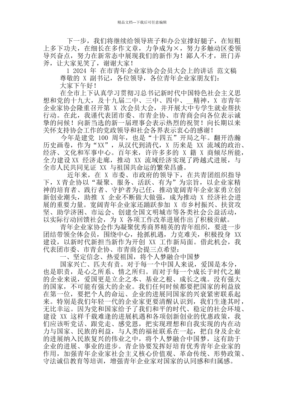 2024年办公室工作总结会发言材料稿和市青年企业家协会会员大会讲话例文_第3页