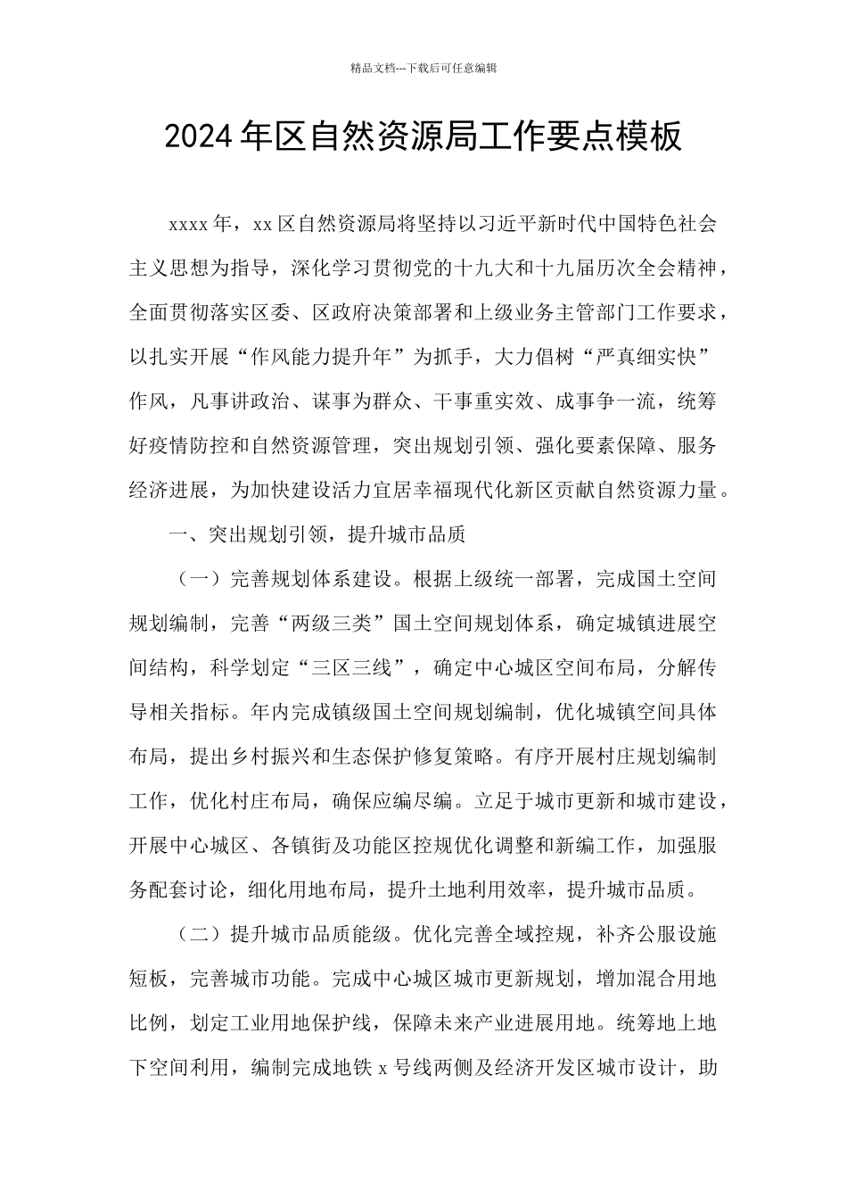 2024年区自然资源局工作要点模板_第1页