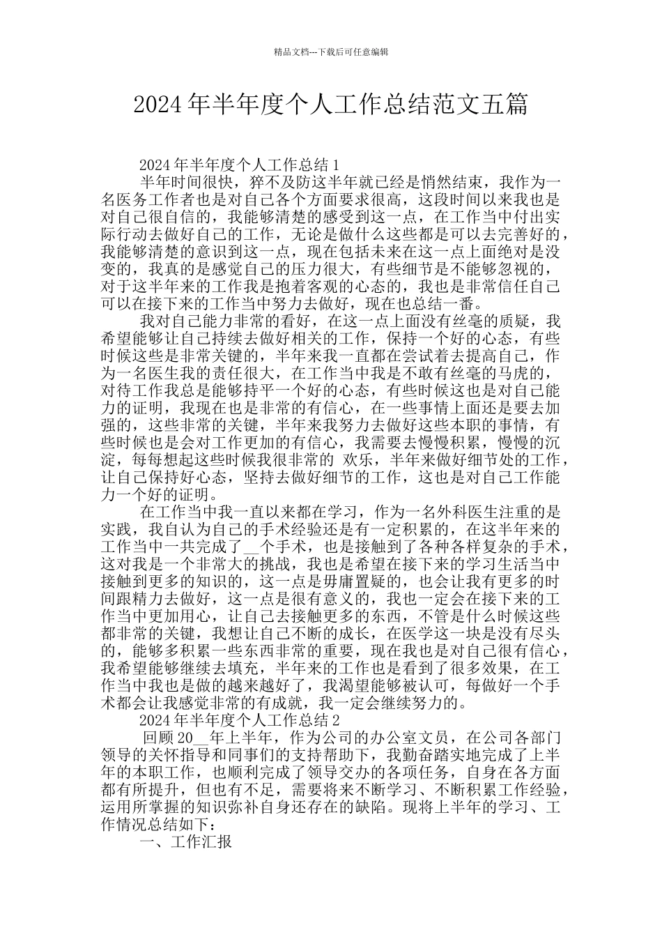 2024年半年度个人工作总结范文五篇_第1页