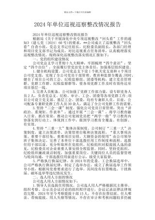 2024年单位巡视巡察整改情况报告