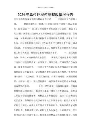 2024年单位巡视巡察整改情况报告
