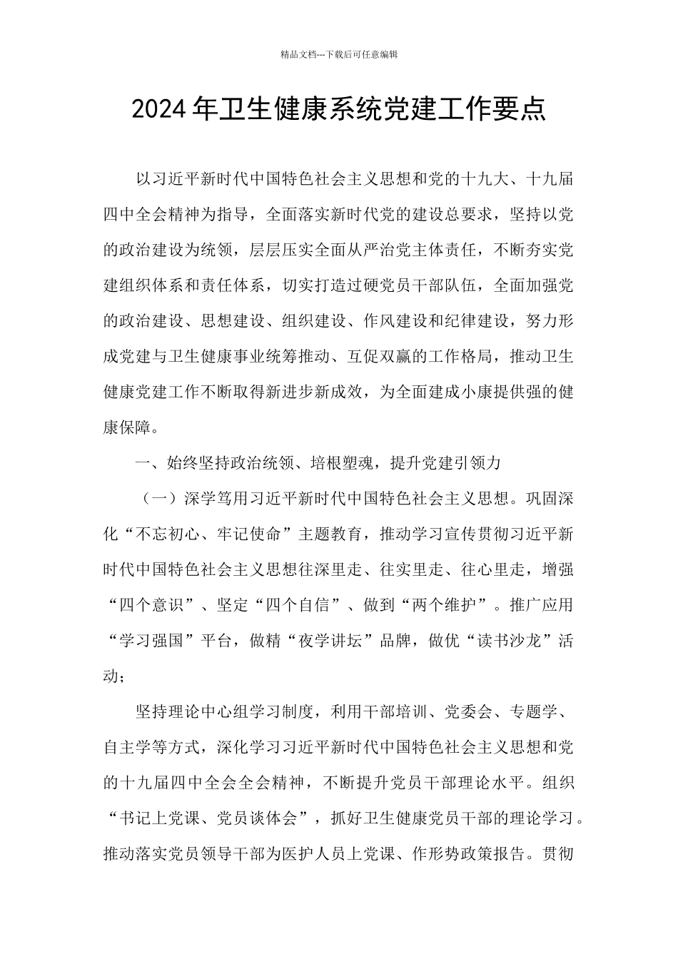 2024年卫生健康系统党建工作要点_第1页