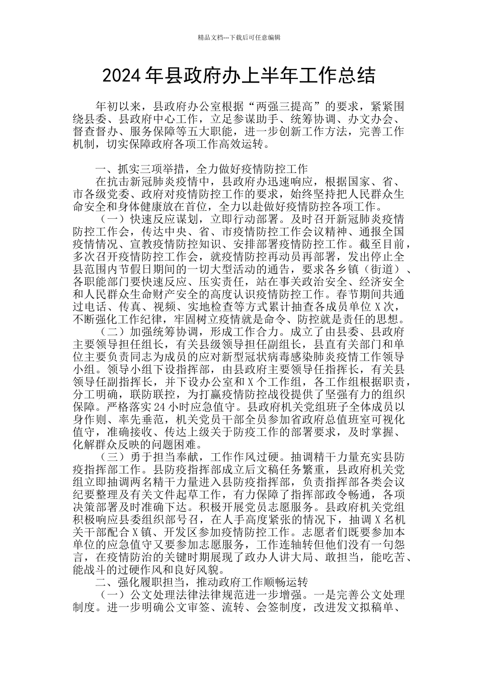 2024年县政府办上半年工作总结_第1页