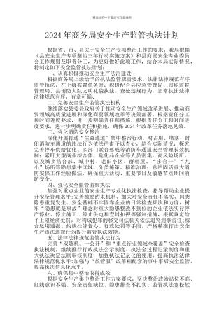 2024年商务局安全生产监管执法计划