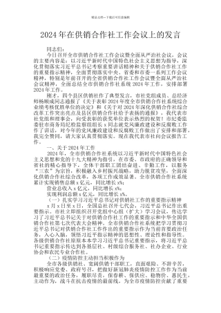 2024年在供销合作社工作会议上的发言