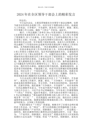 2024年在全区领导干部会上的精彩发言