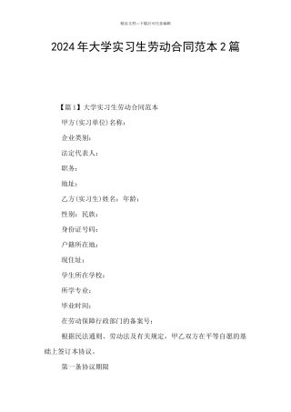 2024年大学实习生劳动合同范本2篇