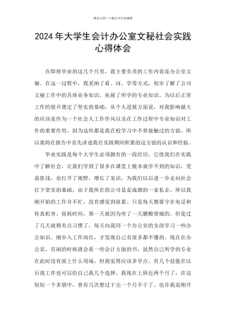 2024年大学生会计办公室文秘社会实践心得体会