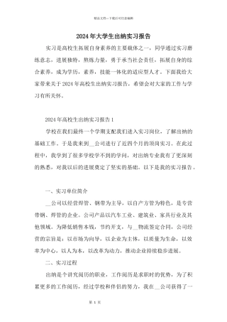 2024年大学生出纳实习报告