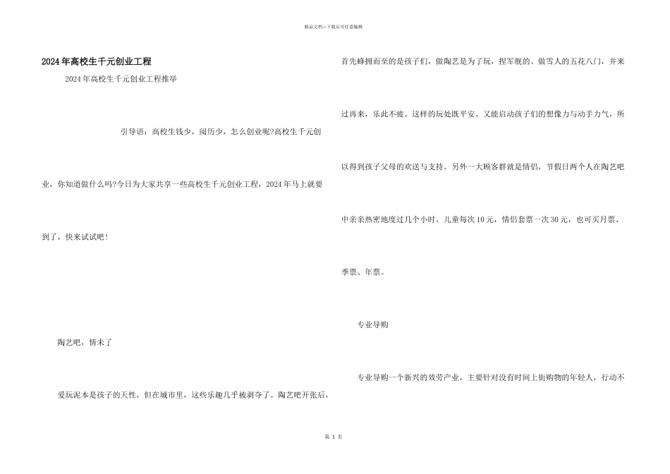 2024年大学生千元创业项目_第1页