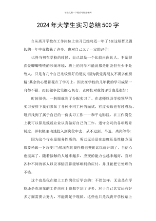 2024年大学生实习总结500字