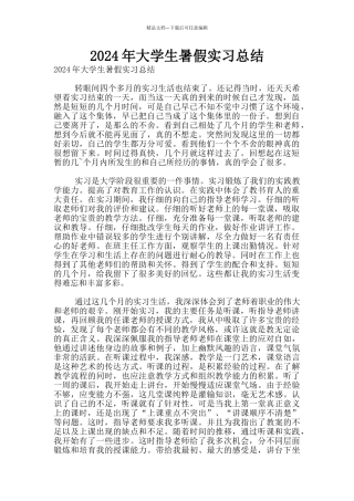 2024年大学生暑假实习总结