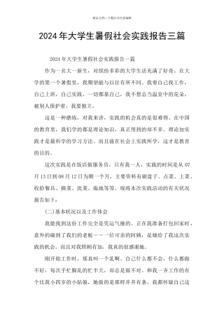 2024年大学生暑假社会实践报告三篇