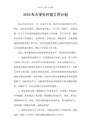 2024年大学生村官工作计划
