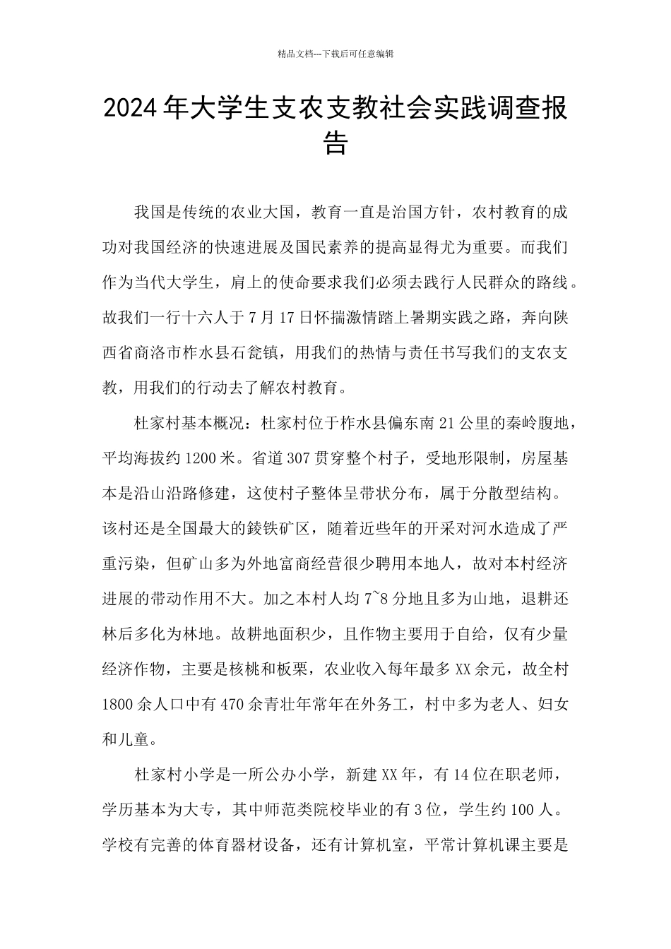 2024年大学生支农支教社会实践调查报告_第1页
