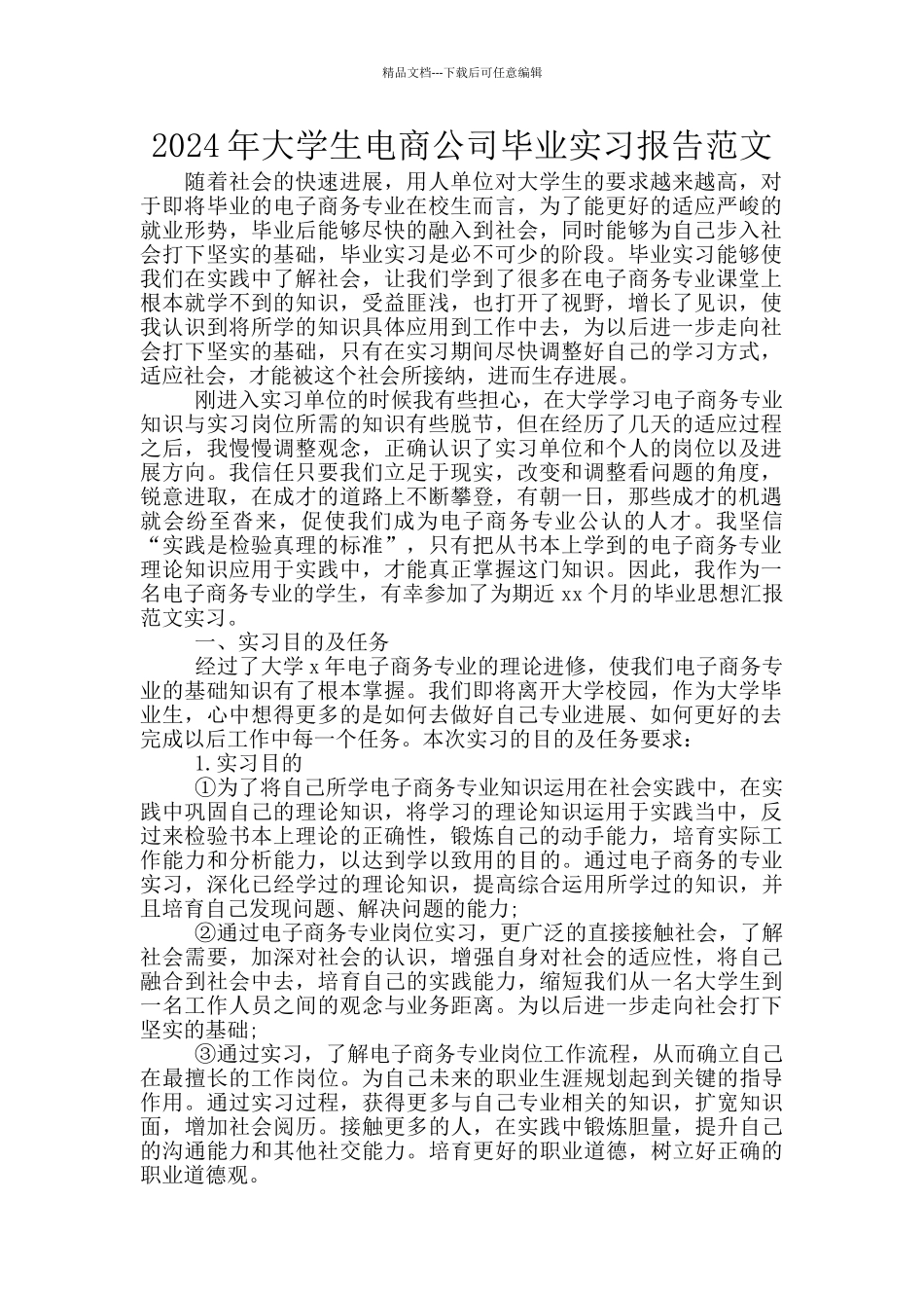 2024年大学生电商公司毕业实习报告范文_第1页