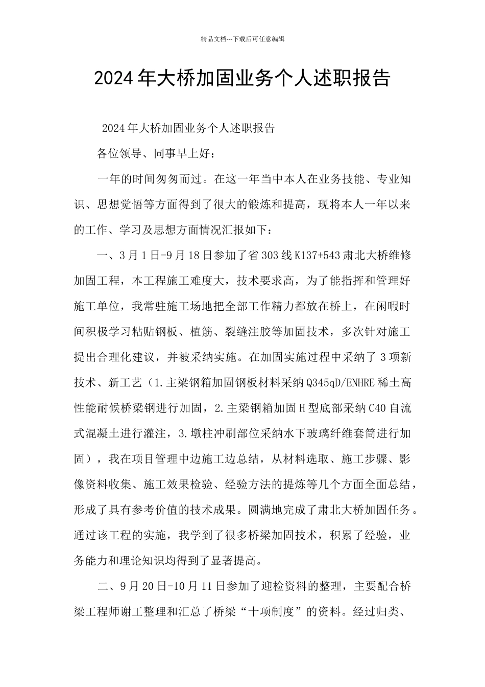 2024年大桥加固业务个人述职报告_第1页