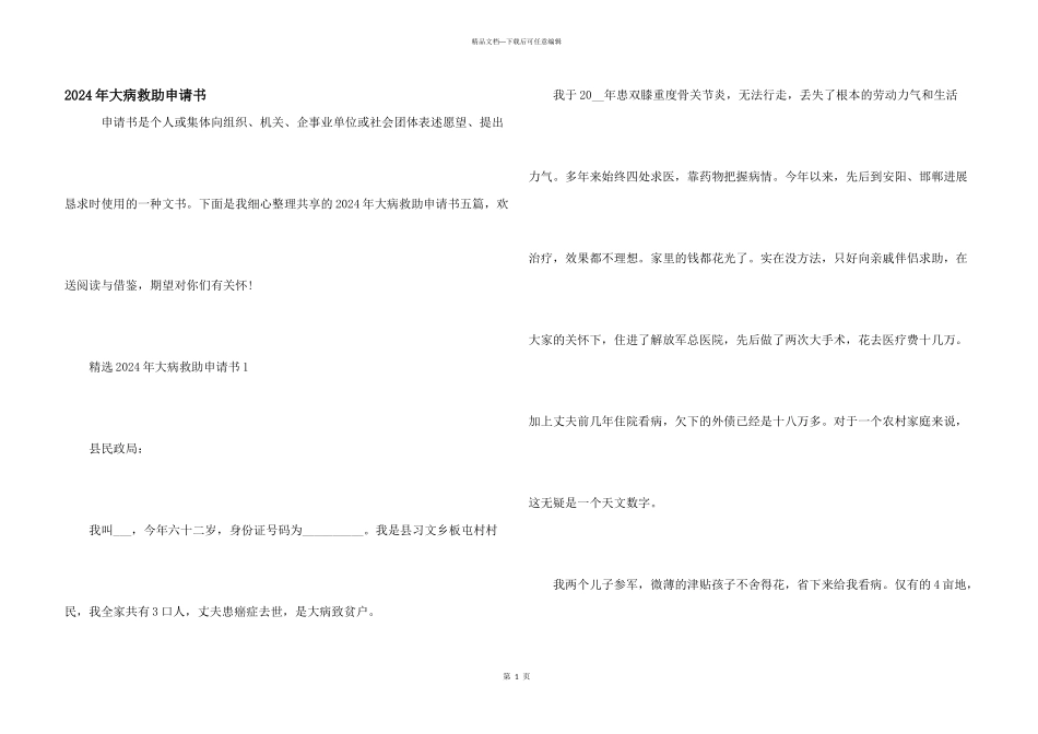 2024年大病救助申请书_第1页