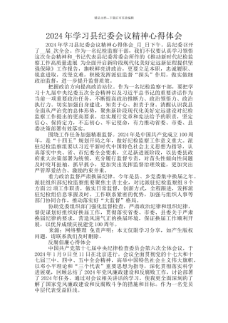 2024年学习县纪委会议精神心得体会