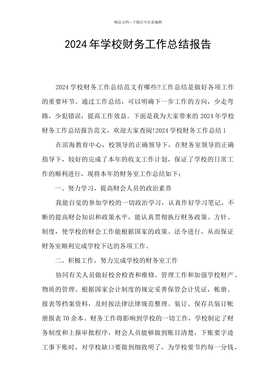 2024年学校财务工作总结报告_第1页