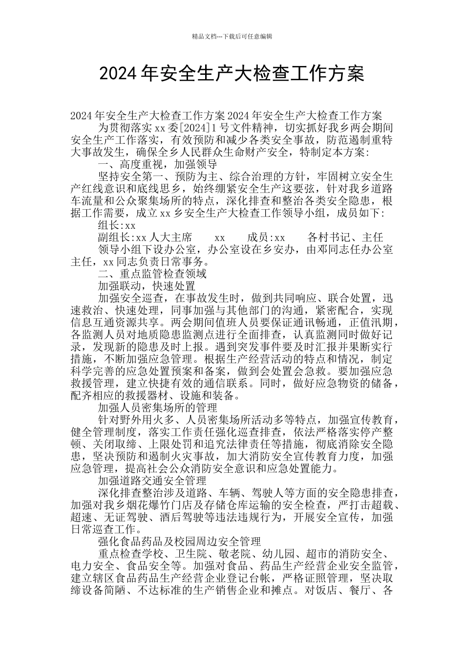 2024年安全生产大检查工作方案_第1页