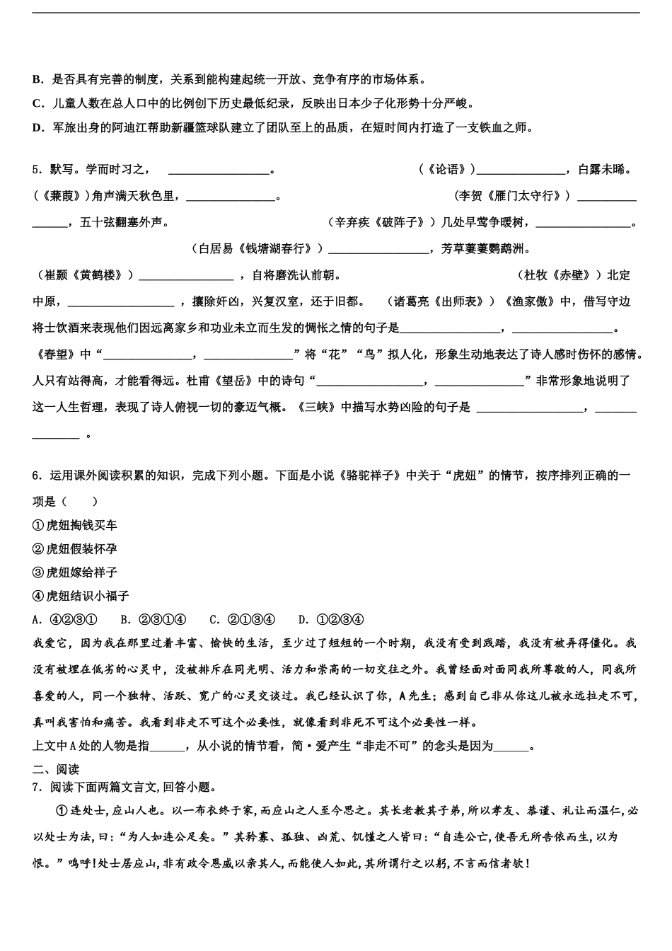 2024年安徽宿州市第十一中学中考适应性考试语文试题含解析_第2页
