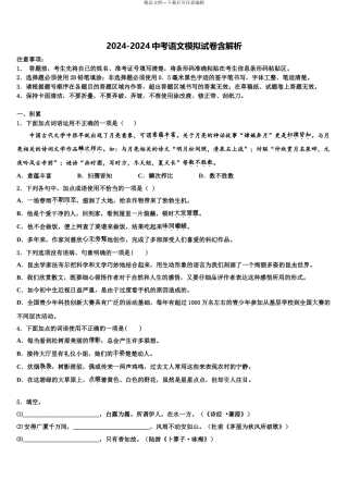 2024年安徽省亳州市谯城区中考语文考试模拟冲刺卷含解析