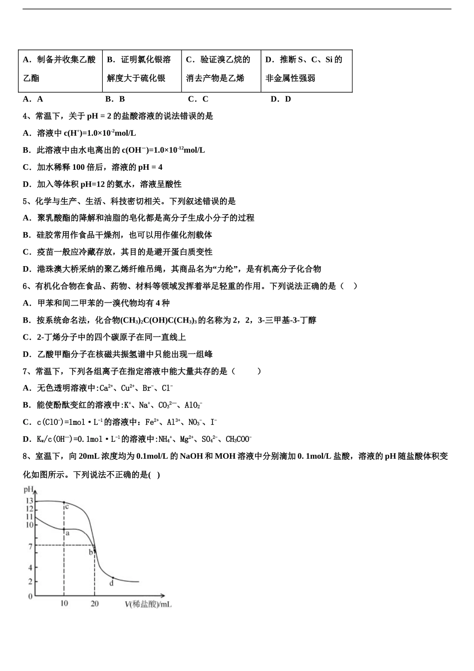 2024年安徽省六安一中高三3月份第一次模拟考试化学试卷含解析_第2页
