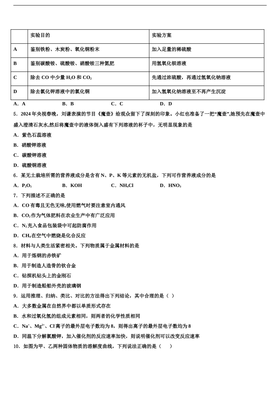 2024年安徽省安庆市中考猜题化学试卷含解析_第2页