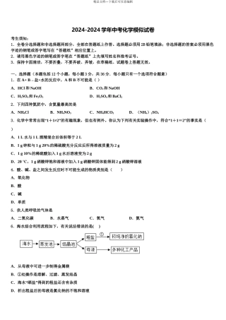 2024年安徽省宣城市名校中考试题猜想化学试卷含解析