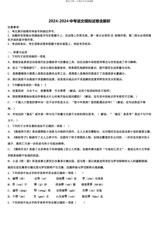 2024年安徽省宿州十一中学中考冲刺卷语文试题含解析