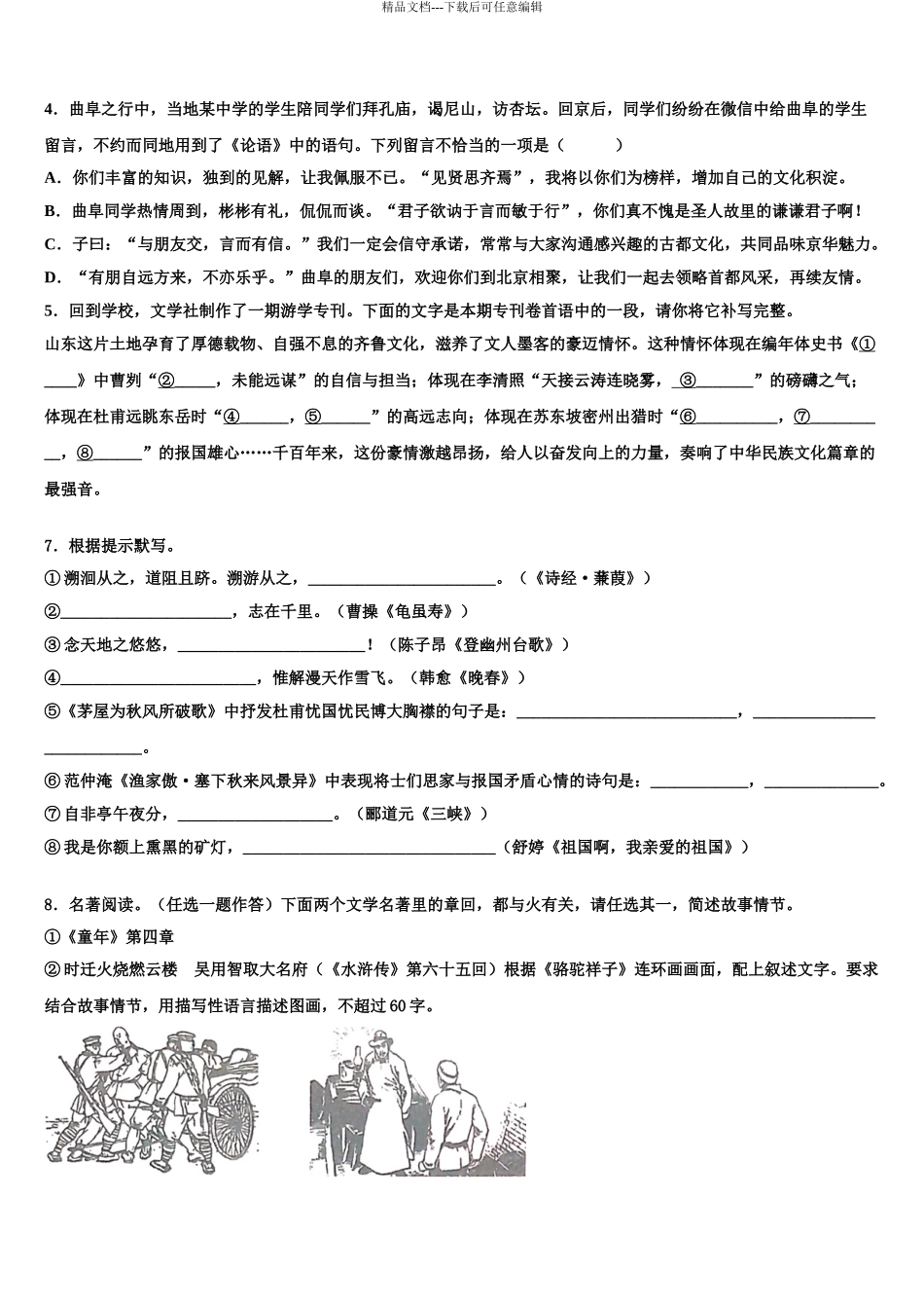 2024年安徽省枞阳县达标名校中考冲刺卷语文试题含解析_第3页
