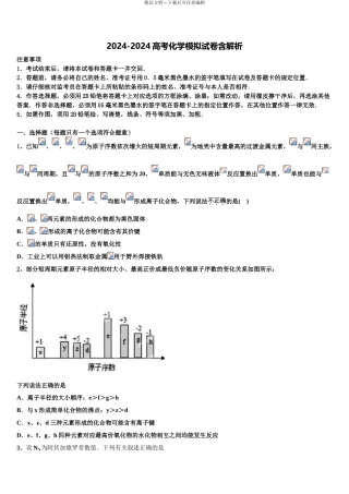 2024年安徽省马鞍山市重点中学高三下第一次测试化学试题含解析