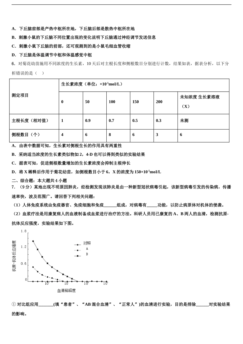 2024年安徽省高三生物试卷含解析_第2页