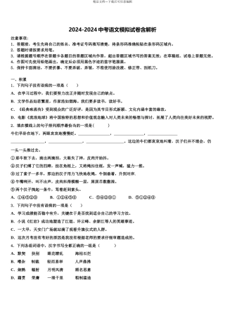 2024年安徽省阜阳颍东区四校联考十校联考最后语文试题含解析